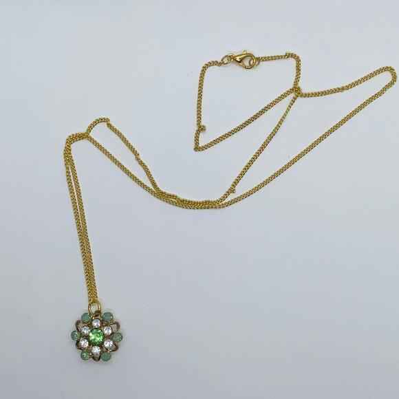 Gold-Tone Turquoise Green Rhinestone Necklace - Picture 4 of 8